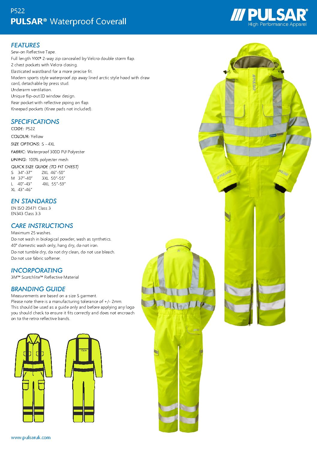 Pulsar P522 High Visibility Waterproof Combat Coverall 2XL 