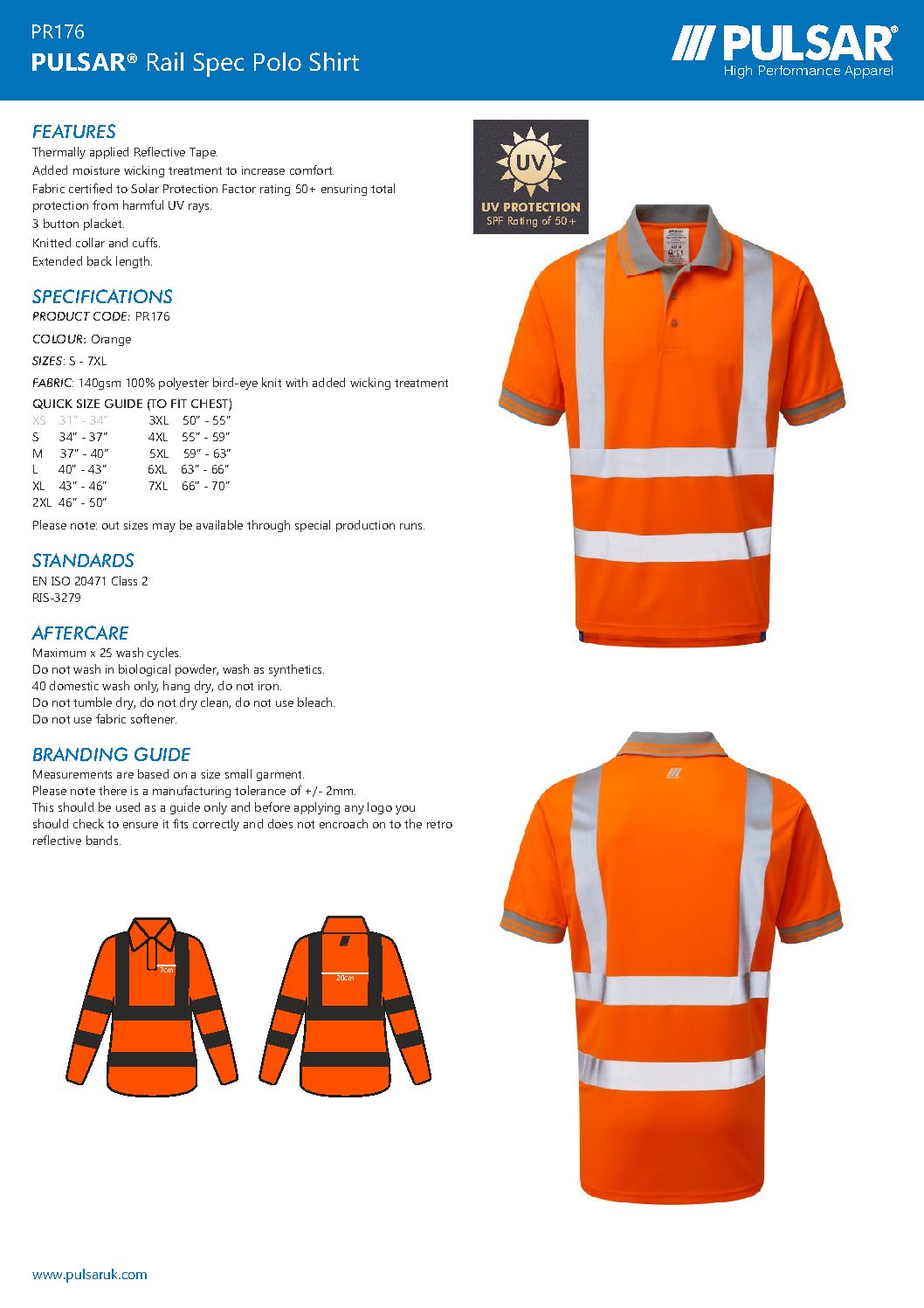 PR176 Pulsar Hi Vis Short Sleeved Polo Shirt