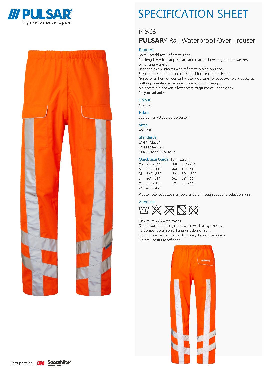 PR503TRS Pulsar Overtrouser Specialist Industrial Supplies