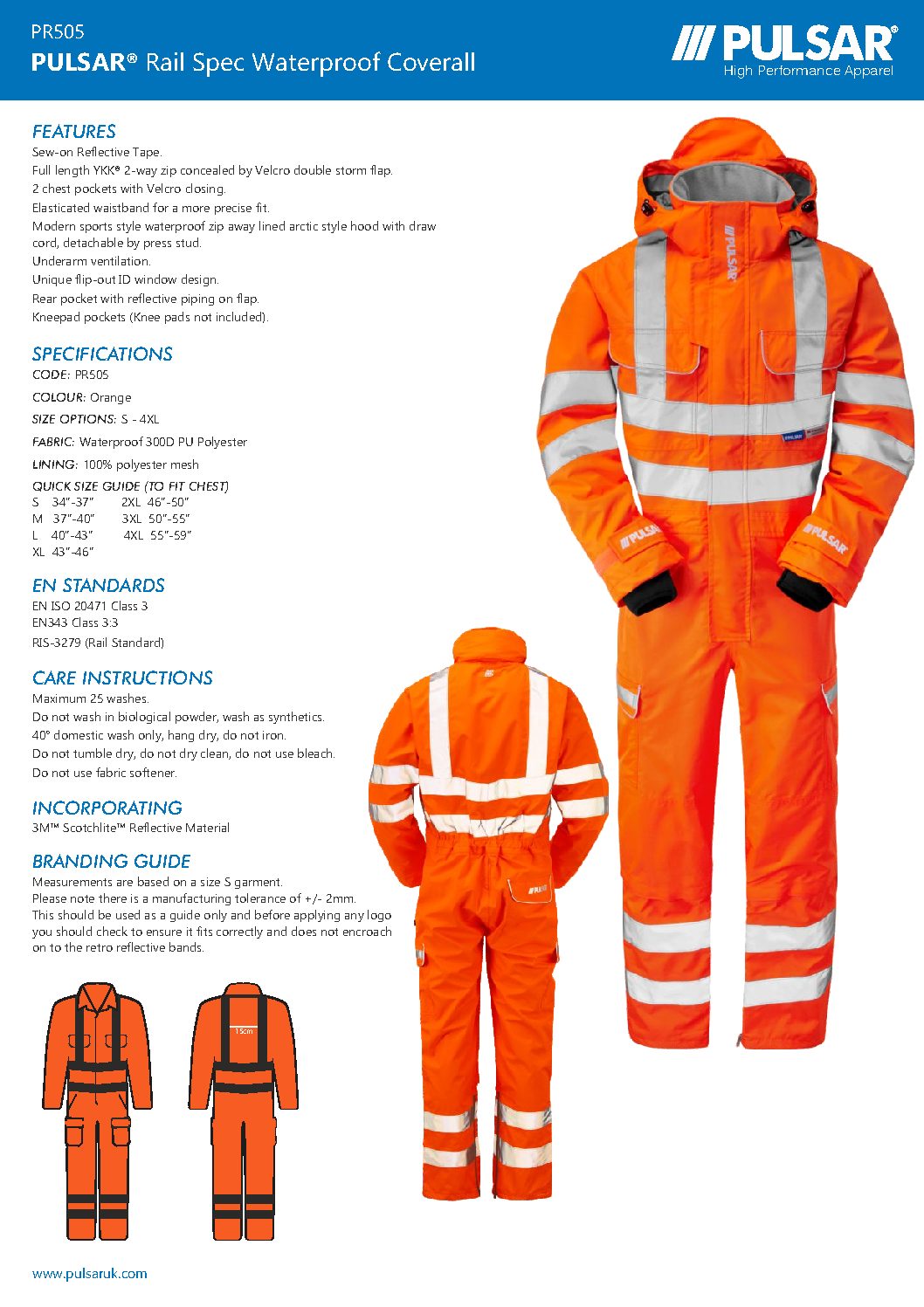 PULSAR® Rail Spec Foul Weather Coverall PR505 P522 Waterproof Microfleece Collar Protective